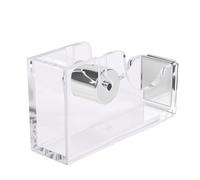 Fockety Dérouleur de ruban adhésif acrylique avec cutter, support de ruban adhésif de bureau rechargeable et réutilisable, 12 x 6,6 x 3, cm, pour l'école, le bureau, la maison (SILVER)