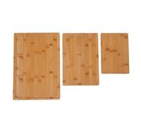Fockety Ensemble de planches à découper, planche de cuisine en bambou avec 3 tailles au choix, poignée ergonomique, rainure à jus intégrée, compatible avec les aliments pour la viande,