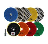 FOCSTOL Disque Diamant de Polissage - 8 pièces 100mm (#50x3+#100x2+#200/#400/#800) Tampon Polissage avec M14 Filetage Adaptateur pour Granit Marbre Pierre Artificielle Quartz pour Meuleuse d'angle