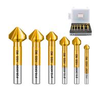 FOCSTOL Fraise à Chanfreiner HSS - Titane Fraise à Noyer pour Métal 90° avec Tige Ronde pour Acier Inoxydable Cuivre Aluminium Bois Plastique 6 pièces (6,3/8,3/10,4/12,4/16,5/20,5mm)