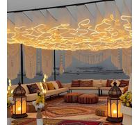 FOELANNE Rideaux de Plafond Lumineux avec LED, Blanc/Champagne, 50-100x0,5-0,6m(100mx0.5m,WhiteVeil+WarmLight)