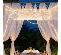 FOELANNE Rideaux de Plafond Lumineux avec LED, Blanc/Champagne, 50-100x0,5-0,6m(50mx0.6m,WhiteVeil+WhiteLight)