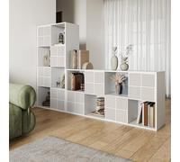 FOERPL Bibliothèque à 8 Cubes avec 4 Portes, Etagère Cubique Meuble de Rangement Cloison Séparateur pour Salon/Etudier/Bureau/Chambre, Vertical et Horizontal, 125x30x60cm(Blanc)