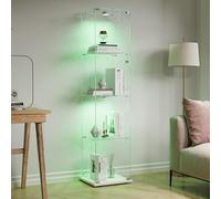 FOERPL Vitrine en Verre avec Éclairage LED, vitrine de Collection sur Pied,Vitrine Colonne à 4 Couches avec Porte Verrouillable pour Salon/Bureau/Salle de Jeux, 39.8x35x163cm,Blanc