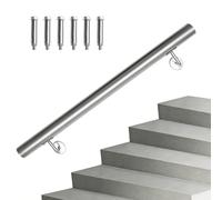 Fogmiea Main courante en acier inoxydable brossé 80 cm Ø 42 mm | Main courante en acier inoxydable - 80 cm - Ronde - Ø 42 mm - Brossé - Pour l'intérieur et l'extérieur - Escalier, mur