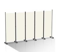 Fogmiea Paravent à roulettes, flexible, 5 pièces, protection de la vie privée, 284 x 181 cm, réglable, brise-vue, pare-vent, séparateur de pièce pour jardin, meubles de salle de bain, bureaux, beige