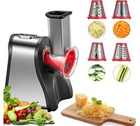 FOHERE 4 en 1 Râpe a Légumes Électrique, Découpe légumes électrique | 200W Râpe Carottes Hachoir Électrique pour Fromage, Carottes, Pommes de Terre, Concombres, Argent