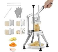 FOHERE Coupe Frites Manuel avec 4 Grilles Inox, Vide-pomme 6 Quartiers | 4 Lames Interchangeables (13/9/6 mm), Levier Mécanique et Base Antidérapante, Résistant à la Rouille & Lavable à l'Eau