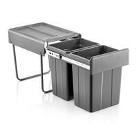 FOHERE Poubelle Coulissante Sous Évier 40L, Poubelle Tri Sélectif 2 Bacs | Poubelle encastrable cuisine 2 compartiments de 20 litres meuble bas. Avec couvercle et poignée. Structure robuste.