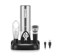 FOHERE Tire Bouchon Électrique Rechargeable avec Coffret Cadeau | Ouvre Bouteille Électrique avec Socle Chargeur, Coupe-Capsule, Aérateur de Vin, Bouchon en silicone sous vide, Câble USB