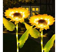 Fohil Lumières solaires extérieures, 2 packs de tournesols solaires Lumières de jardin décoration de jardin imperméable, décoration de lumières décoratives pour pelouse, patio, cour, cheminement