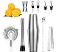 FoiiLiio 10 Pièces Boston Shaker Cocktail Kit,Professionnel kit pour Barman,Cocktail en Acier Inoxydable,Cocktails Professionnel,Cocktail Shaker kit pour Cadeau Homme,Bar,Party