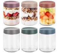 FoiiLiio 6Pcs 500ml Overnight Oats Jars,Bocaux en Verre Réutilisables avec Couvercles,Boîtes À Avoine de Nuit,rPot Yaourt en Verre Avec Couvercle,Mason jar pour L'Avoine,Salade,Pudding,Confiture