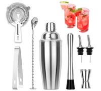 FoiiLiio 8 Pièces Shaker Cocktail Kit,Professionnel kit pour Barman,Cocktail en Acier Inoxydable,Cocktails Professionnel,Cocktail Shaker kit pour Cadeau Homme,Bar,Party