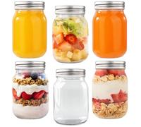 FoiiLiio Lot de 6 Mason Jar avec Couvercle,Bocaux en Verre Hermétique 380ml,Bocal en Verre pour Overnight Oats Jars,bocaux Mason Jar en verre,Bocaux de conservation pour Conserve,Marinade