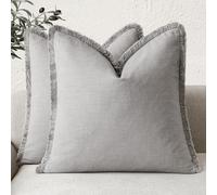 Foindtower Ensemble de 2 housses de coussin décoratives à franges en lin de style bohème et rustique avec pampilles pour canapé, lit, salon, décoration d'intérieur, 65 x 65 cm, gris rustique clair