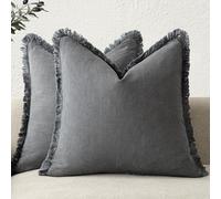 Foindtower Ensemble de 2 Housses de Coussin décoratives à Franges en Lin de Style bohème et Rustique avec Pampilles pour canapé, Sofa, lit, Salon, décoration d'intérieur, 40 x 40 cm, Gris