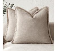 Foindtower Ensemble de 2 Housses de Coussin décoratives à Franges en Lin de Style Rustique avec Pampilles pour Chaise, canapé, Sofa, lit, Salon, intérieur, 40 x 40 cm, Lin Naturel