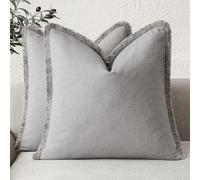 Foindtower Ensemble de 2 Housses de Coussin décoratives à Franges en Lin de Style Rustique avec Pampilles pour Chaise canapé, lit, Salon, décoration d'intérieur, 45 x 45 cm, Gris Rustique Clair