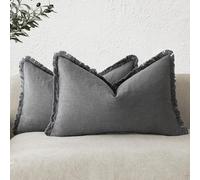 Foindtower Ensemble de 2 Housses de Coussin Lombaire décoratives à Franges en Lin de Style bohème et Rustique avec Pampilles pour canapé, Sofa, lit, Salon, décoration d'intérieur, 30 x 50 cm, Gris