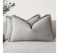 Foindtower Ensemble de 2 Housses de Coussin Lombaire décoratives à Franges en Lin de Style Rustique avec Pampilles pour canapé, lit, Salon, décoration d'intérieur, 30 x 50 cm, Gris Rustique Clair