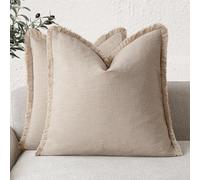 Foindtower Lot de 2 Housses de Coussin décoratives à Franges en Lin de Style bohème et Rustique avec Pampilles pour canapé, Chaise, Sofa, lit, Salon, décoration d'intérieur, 40 x 40 cm, Beige Clair
