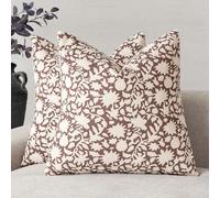 Foindtower Lot de 2 housses de coussin décoratives à motif floral neutre et rustique - Style rustique et bohème - Pour canapé, chambre à coucher, salon, décoration d'intérieur, 50,8 x 50,8 cm - Rouge