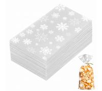 FOKIZB 50 Sachets Bonbons Transparents Motif Flocon de Neige 16,5x30 cm, Sachet Bonbon, Sachet Plastique Transparent pour Biscuits, Confiseries, Chocolats, Emballage Cadeau pour Anniversaire, Mariage