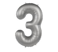 Folat 10473 Ballon Aluminium Argent Chiffre 3 - Moonlight Silver - Satin Gloss - 86 cm - Ballon de décoration de fête pour anniversaires d'enfants, anniversaires, pouvant être rempli d'hélium