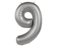 Folat 10479 Ballon Aluminium Argent Chiffre 9 - Moonlight Silver - Satin Gloss - 86 cm - Ballon de décoration de fête pour anniversaires d'enfants, anniversaires, pouvant être rempli d'hélium