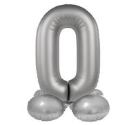 Folat 10590 Ballon Aluminium Argent avec base Chiffre 0 - Moonlight Silver - Satin Gloss - 41 cm - Ballon de décoration de fête pour anniversaires d'enfants, anniversaires, pas besoin d'hélium