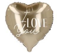 Folat 21330 Ballon Coeur Or Geant XXL Ballon Aluminium - Forme - Cœur - « I love you » - Or - 98 x 98 cm Décoration Romantique pour La Saint Valentin, Déco Fiançailles et Mariage
