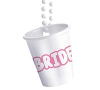 Folat 21446 Équipe Mariée Verres à Shot Verre à shot sur chaîne - Bride - She Said Yaasss - Blanc Plastique Perlé Collier Verre Mariée pour Fête de Bachelorette Mariage