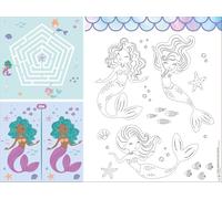 Folat 23936 Décoration d'anniversaire Sirène Bleue avec paillettes Irisé - Set de table d'activités - Mermaid Magic - 6 pièces - Décoration de sirène pour fête Sirène Fille Princesse Mer Fête