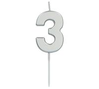 Folat 24133 Bougie Numéro - Bougie Chiffre 3 Argenté - 5 cm - Bougies de Gâteau pour la décoration de D'anniversaire, Anniversaire, Happy Birthday, Anniversaires de Mariage, Gâteau de Mariage
