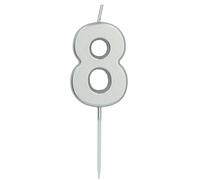 Folat 24138 Bougie Numéro - Bougie Chiffre 8 Argenté - 5 cm - Bougies de Gâteau pour la décoration de D'anniversaire, Anniversaire, Happy Birthday, Anniversaires de Mariage, Gâteau de Mariage