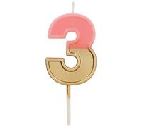 Folat 24213 Numéro Retro Chiffre 3 Rose-5 cm-Bougies décoration de D'anniversaire, Happy Birthday, Anniversaires, Gâteau de Mariage, Pink