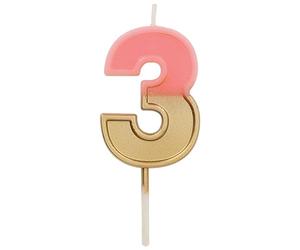 Folat 24213 Numéro Retro Chiffre 3 Rose-5 cm-Bougies décoration de D'anniversaire, Happy Birthday, Anniversaires, Gâteau de Mariage, Pink