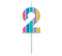 Folat 24262 Bougie Numéro - Bougie Pastel Chiffre 2 Multicolore - Bougies de Gâteau pour la décoration de D'anniversaire, Anniversaire, Happy Birthday, Anniversaires de Mariage, Gâteau de Mariage