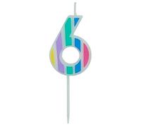 Folat 24266 Numéro Pastel Chiffre 6 Multicolore-Bougies décoration de D'anniversaire, Happy Birthday, Anniversaires, Gâteau de Mariage