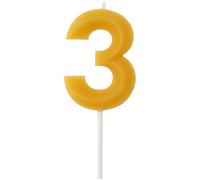 Folat 24303 Chiffre 3-Cire dábeille-4,5 cm-Fabrication de Produits naturels, Bougies numérotées d'anniversaire Résistantes aux gouttes, brûlent plus longtemps, parfum de miel, Jaune