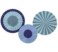 Folat 24320 papier bleu Ensemble d'éventails déco-Bold Blue-3 pièces fête de mariage pour festival, carnaval, décoration d'anniversaire, baby shower garçons