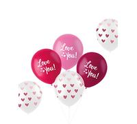 Folat 24885 Ballons 'Love You!' Mix Rose 33cm - 6 pièces - Coeur Rouge Love Decoration pour Saint-Valentin, Fête Mariage, Fête des Mères