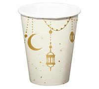 Folat 24893 Decoration Eid Mubarak Gobelets Etoile Lune Blanc Or 250 ml 8 pièces - Décoration Ramadan Aid Moubarak