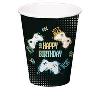 Folat 24965 Jeu Vidéo Fournitures de Fête Gobelets - Level Up - 250 ml - 8 pièces - Décoration Vaisselle de Fête d'anniversaire Amateurs de Jeux, Noir