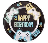 Folat 24966 Jeu Vidéo Fournitures de Fête Assietes - Level Up - 23 cm - 8 pièces - Décoration Vaisselle de Fête d'anniversaire Amateurs de Jeux