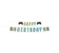 Folat 24968 Jeu Vidéo Fournitures de Fête Ensemble de Fanion Lettre - "Happy Birthday" - Level Up - 1,5 mètre - Décoration de Fête d'anniversaire Amateurs de Jeux