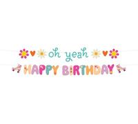 Folat 25033 Groovy Hippie Boho Party - Fanion Lettre - "Oh yeah Happy Birthday" - Boho Girlz - 1,5 mètre - Rétro Rainbow Peace pour Décorations