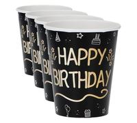 Folat 25045 Party Vaisselle Anniversaire Party Noir Or Argent Gobelets - Shining Glam - 250 ml - 8 pièces (Lot de 4)