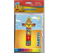 Folat 26110 Décoration d'anniversaire pour Enfant Indien : lot d'invitations, différents Motifs de martres, Wigwam